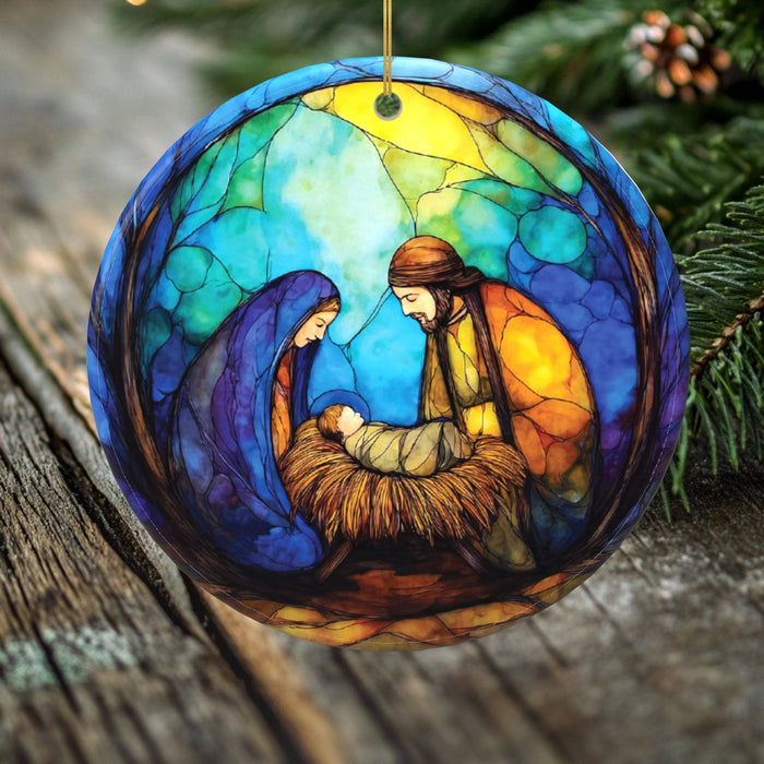 The Holy Family in Stained Glass – Nativity Ornament