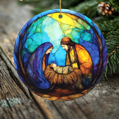 The Holy Family in Stained Glass – Nativity Ornament