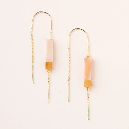 THREAD STONE EARRINGS, ROSE QUARTZ, AMBER & GOLD