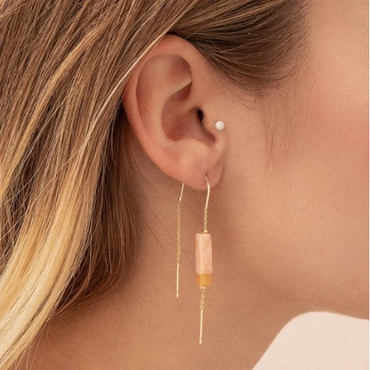 THREAD STONE EARRINGS, ROSE QUARTZ, AMBER & GOLD