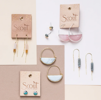 THREAD STONE EARRINGS, ROSE QUARTZ, AMBER & GOLD