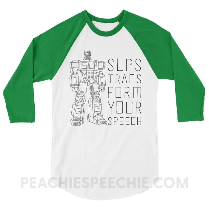 Transform Speech Baseball Tee - White/Kelly / XS - T-Shirts & Tops peachiespeechie.com
