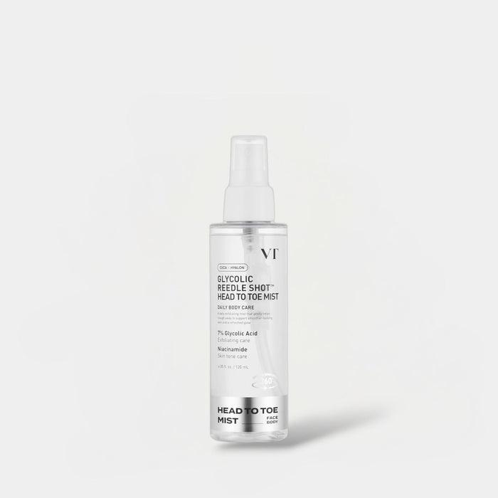 VT Cosmetics Glycolic Reedle Shot Head To Toe Mist 120ml بخاخ جليكوليك ريدل من في تي كوزماتيكس للوجه والجسم - Princess Cosmetics Qatar