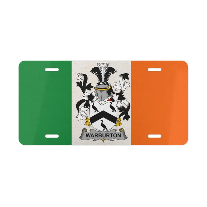 Irish flag license plate featuring the Warburton family crest