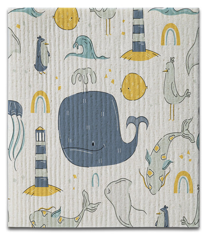 Whale/Seagull Swedish Dishcloth