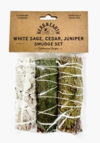 White Sage, Cedar, Juniper Smudge Set