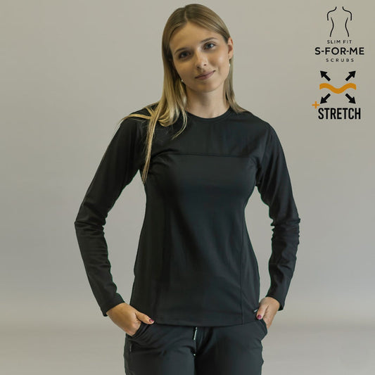 Women's Long Sleeve Underscrub | Black Super Stretch
