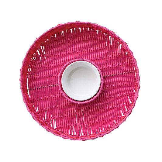 Woven Plastic Chip & Dip Basket w/ 18 oz. Removable White Ceramic Bowl, Set of 2