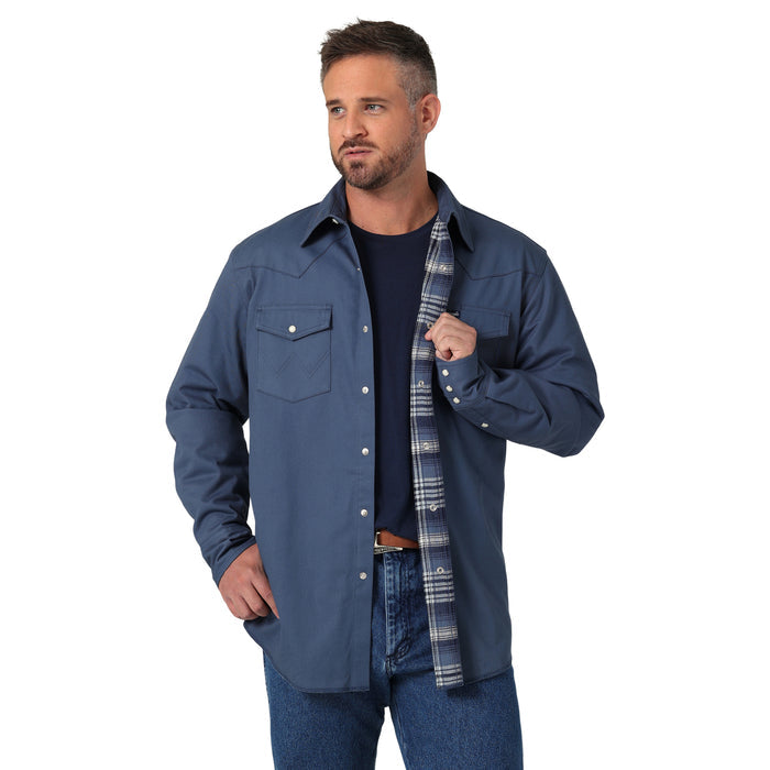 Wrangler Men's Flannel Lined Snap Front Work Shirt Work Shirts Wrangler Vintage Indigo M Reg