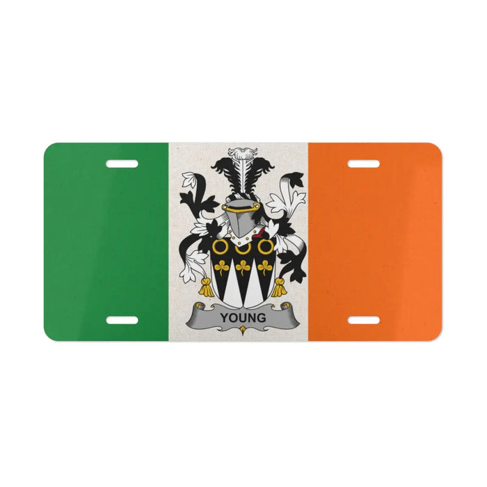 Irish flag license plate featuring the Young family crest